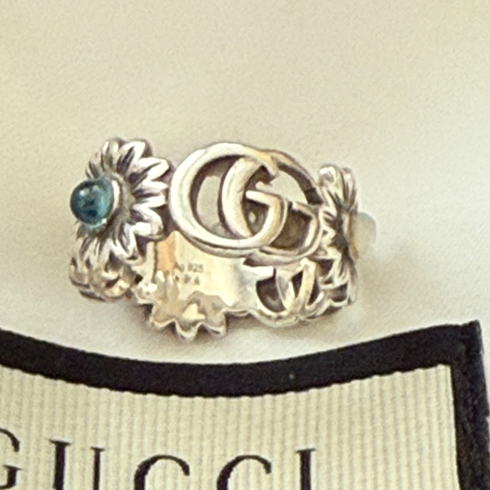 Gucci Double G Mother Of Pearl Turquoise Sterling Silver Ring Size 13 (6.5 US) - Picture 6 of 9